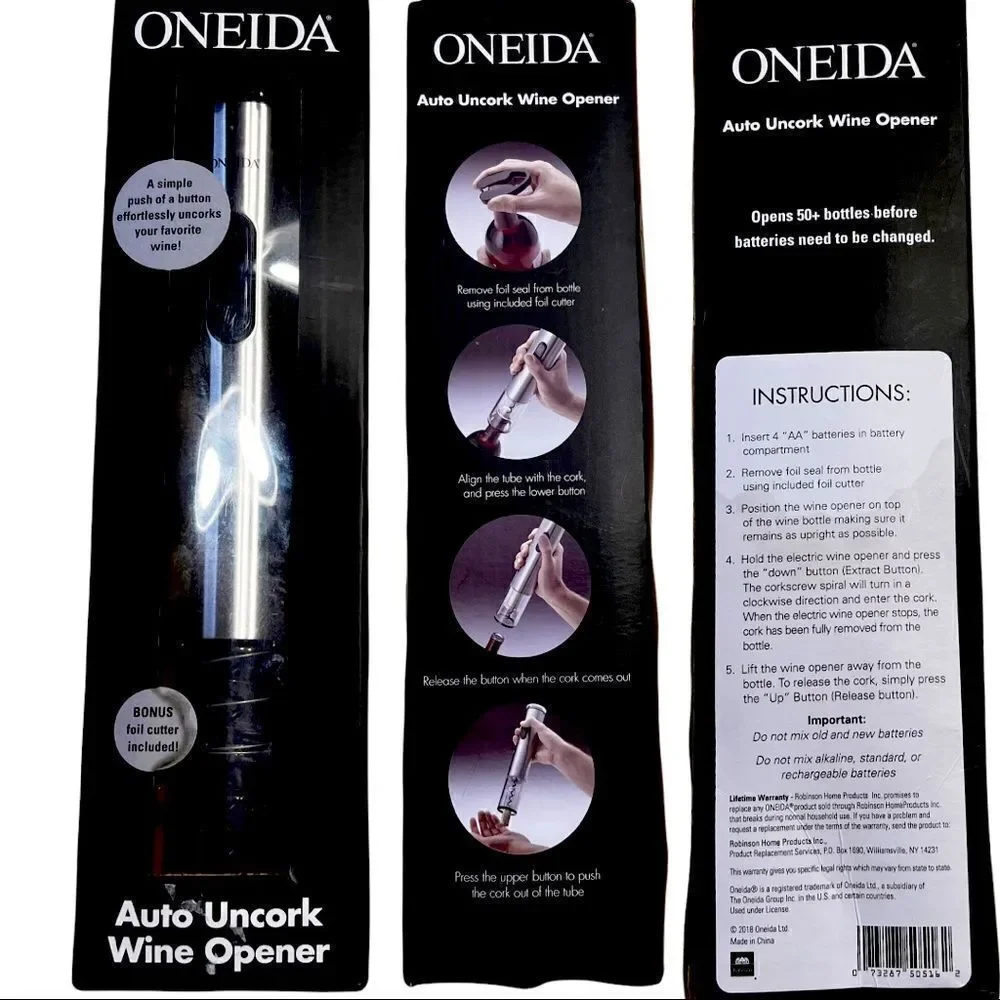 Oneida auto uncork wine opener with foil cutter. Electric Tested